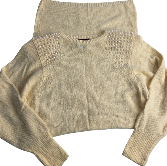 90's Raoul M Butter-Cream Sweater Dress Pearl Accents Angora Silk Vintage Ci1948 - Picture 2 of 13